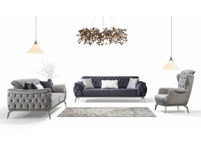 Sofa Blau 3 Sitzer Wohnzimmer Luxus Design Chesterfield Italienischer