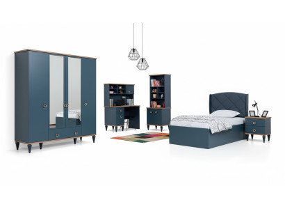 Blauer Schlafzimmer Kleiderschrank Set Jugendzimmer Teeneger Möbel Schrank Neu