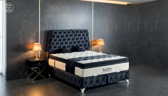 Schlafzimmer Set Schwarz Bett Nachttisch Chesterfield Betten Möbel Samt 3tlg.