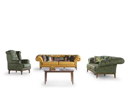 Grün-Gelbe Polstergarnitur Designer Dreisitzer Luxus Sessel 3+3+1 Set