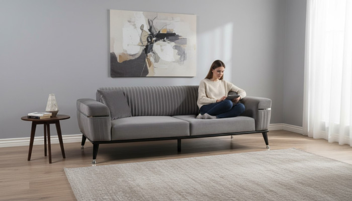Luxus Wohnzimmer Couch Graue Couchen Sofa Möbel Grau Sofas Textil Einrichtung