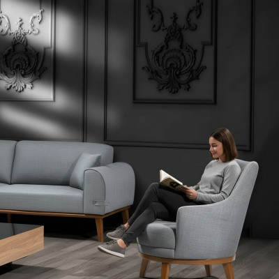 Sessel 1 Sitzer Wohnzimmer Lehnstuhl Einsitzer Holz Textil Stoff