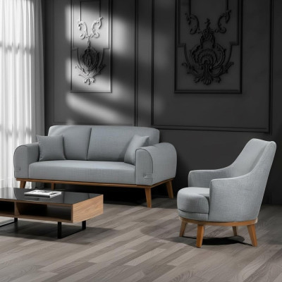 Sessel 1 Sitzer Wohnzimmer Lehnstuhl Einsitzer Holz Textil Stoff