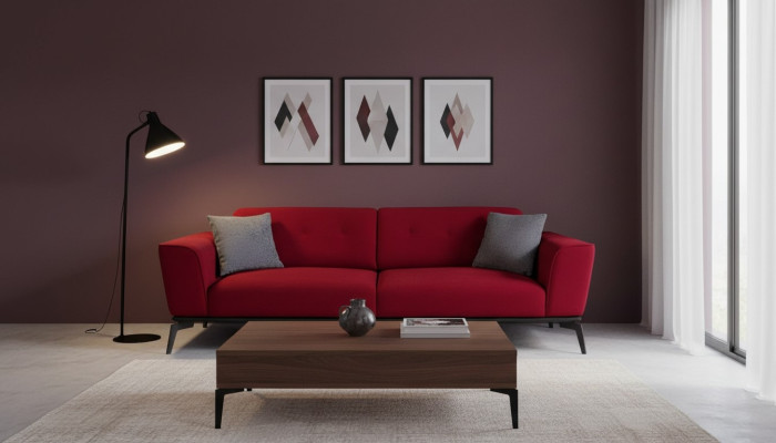 Moderner Sofa 3 Sitzer Textil Burgund Couch Polster Dreisitzer Rote