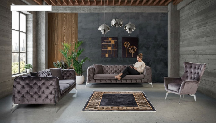 Sofagarnitur Taupe Sessel Dreisitzer 331 Sitz Garnitur Chesterfield