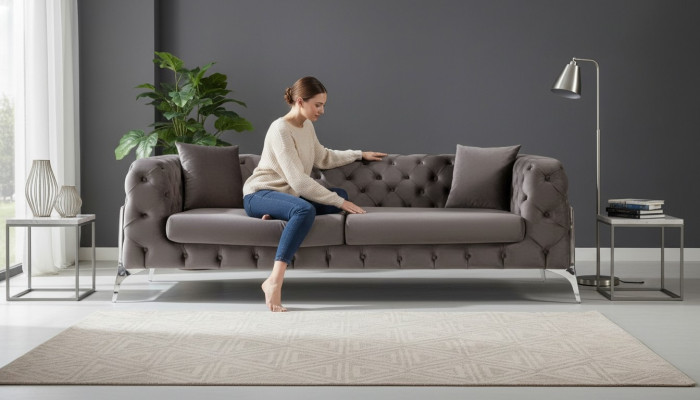 Chesterfield grau Sofa 3Sitzer Wohnzimmer Sofas Textil Polster
