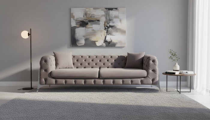 Chesterfield grau Sofa 3Sitzer Wohnzimmer Sofas Textil Polster