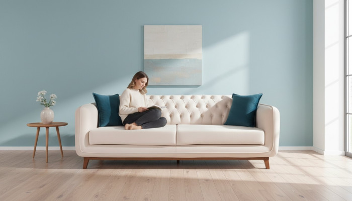 Dreisitzer Sofa Gepolsterte Couch Stoff Möbel Beige weiß Samt