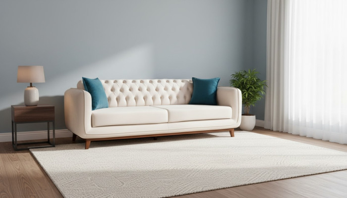 Dreisitzer Sofa Gepolsterte Couch Stoff Möbel Beige weiß Samt