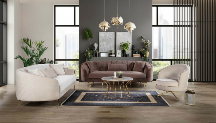 Luxus Wohnzimmer Couch Sitzgarnitur Braun Beige Set 3+3+1 Sitzgruppen