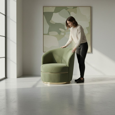 Modern Runder Sessel Einsitzer Polster Designer Textil Stoff