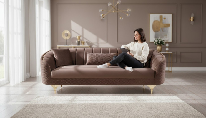Wohnzimmer Sofa 3 Sitz Couchen Sofas Gepolsterte Couch Stoff Möbel Einrichtung