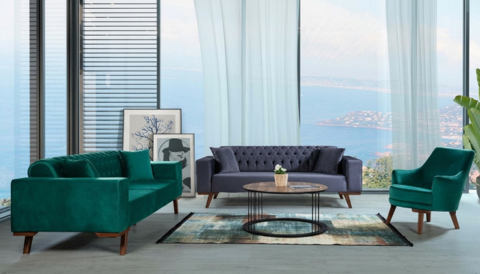 Sofagarnitur 3+3+1 Sitz Wohnzimmer Stil Couch Sofa Violett Turkis