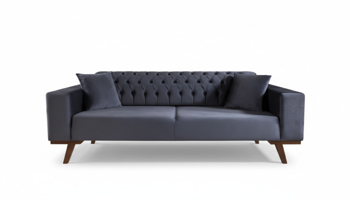 Design Sofa Dreisitzer Moderne Couch grau Möbel Polster Holz