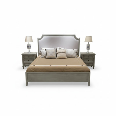 Premium Schlafzimmer-Set: Bett und Nachttische aus Naturholz in Grau