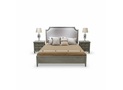 Premium Schlafzimmer-Set: Bett und Nachttische aus Naturholz in Grau