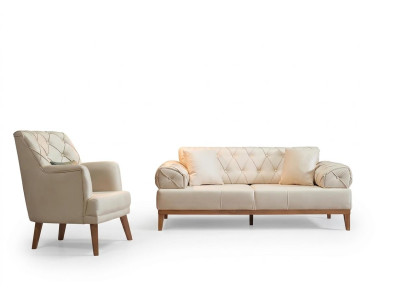 Sofagarnitur Garnitur Sofas Sofa Sessel Dreisitzer 3+1 Sitzer beige