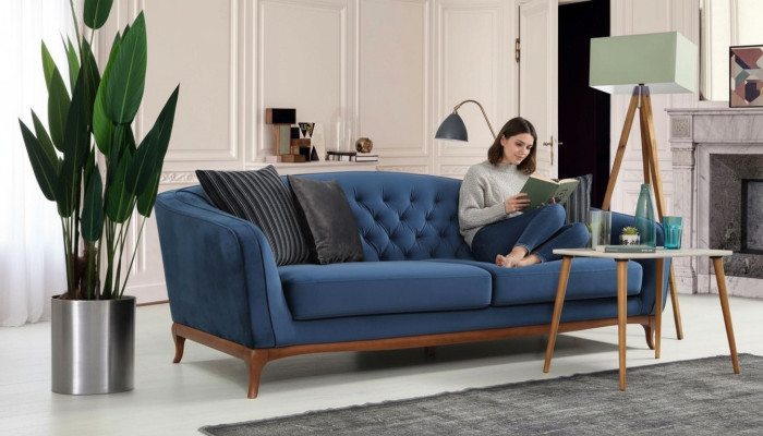 Luxus Sofa Design Dreisitzer Moderne Couch Blau Couchen Möbel Polster Loft Neu