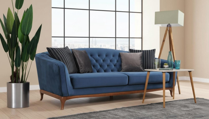 Luxus Sofa Design Dreisitzer Moderne Couch Blau Couchen Möbel Polster Loft Neu