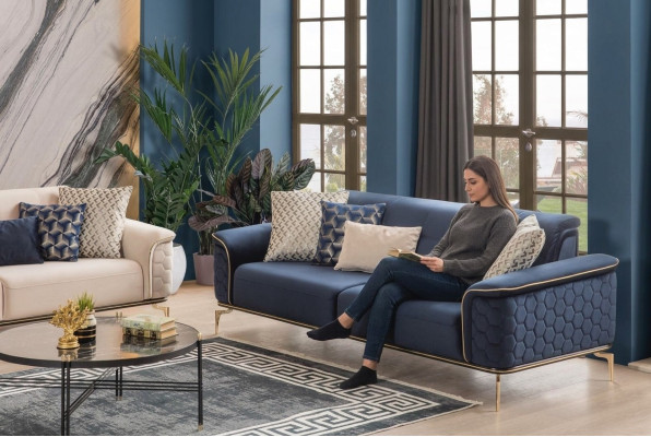 Dreisitzer Sofa 3 Sitzer Luxus Sofas Wohnzimmer Modern Stoff Design Textil Stoff