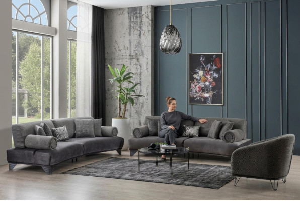 Luxus Sofagarnitur Garnitur Sofas Sofa Sessel Dreisitzer 3+3+1 Sitzer Stoff Neu