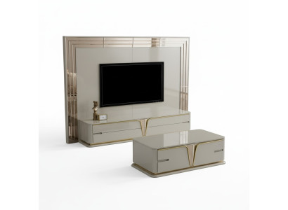 TV Ständer RTV Lowboard Sideboard Wohnzimmer Gold Beige Luxus Holz Neu