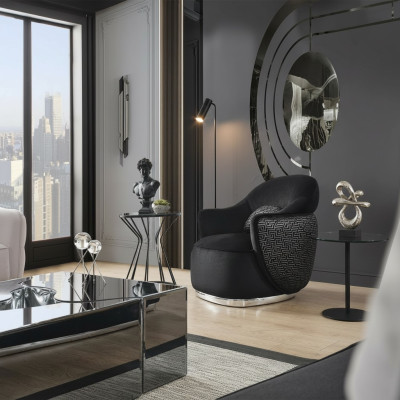Sessel Ohrensessel Modern Stoff Wohnzimmer Polyester Schwarz Design
