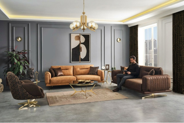 Sofagarnitur Komplette Sofa 431 Sitz Sessel Kunstleder Braun Set 3tlg