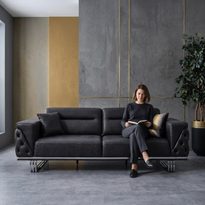 Dreisitzer Sofa 3 Sitzer Sofas Schwarz Kunstleder Wohnzimmer Luxus