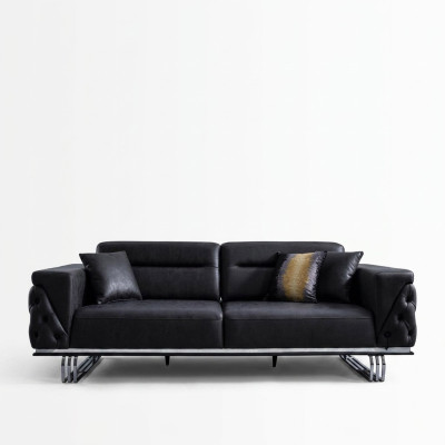 Dreisitzer Sofa 3 Sitzer Sofas Schwarz Kunstleder Wohnzimmer Luxus