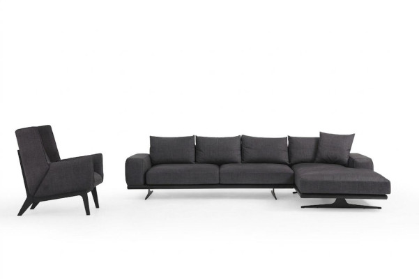 Ecksofa L-Form Sessel Sofa Wohnzimmer Grau Modern Stoff Sofas Sitzer