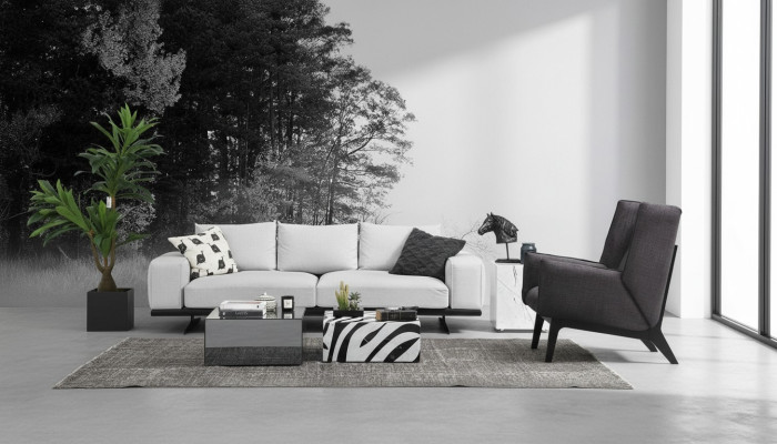 Sofagarnitur Sofa 2 Sitzer Sessel Zweisitzer Grau Modern Stoff Set