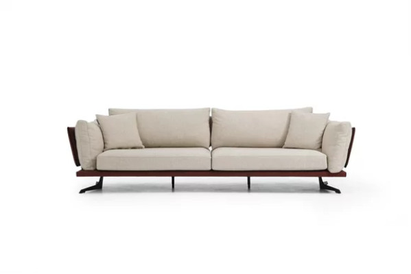 Zweisitzer Sofa 2 Sitzer Stoff Beige Modern Design Wohnzimmer Luxus