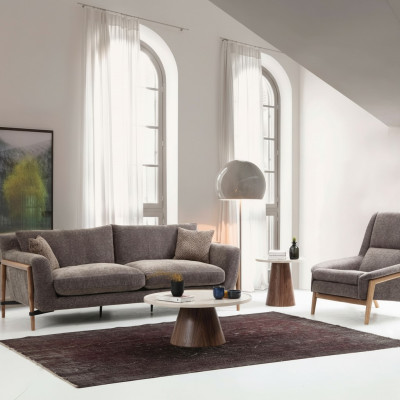 Sofas Sofagarnitur 4 Sitzer Sessel Viersitzer Stoff Wohnzimmer Grau 