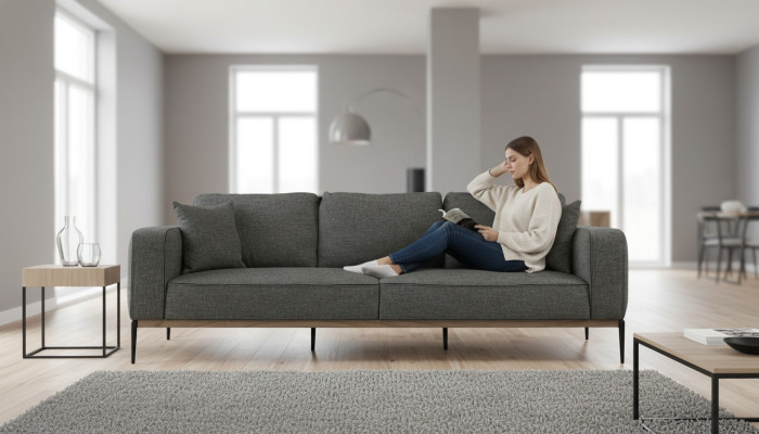Dreisitzer Sofa 3 Sitzer Stoff Modern Sofas Design Wohnzimmer Grau