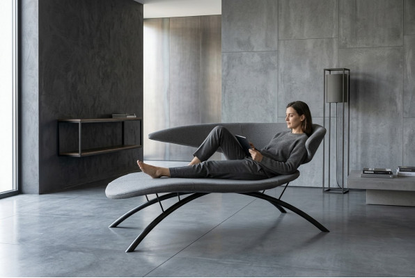 Chaiselongue Sessel Loungesessel Liege Stoff Modern Sitzer Grau Sitz