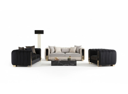 Moderne Sofagarnitur 2x Dreisitzer + Sessel Polstermöbel Edelstahl möbel 3tlg