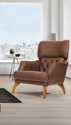 Luxus Sessel Ohrensessel Leder Braun Wohnzimmer Polyester Einsitzer