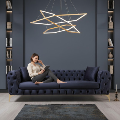 Chesterfield Dreisitzer Edelstahlfüße Luxus Sofa Blau Designermöbel Neu