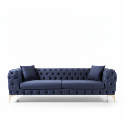 Chesterfield Dreisitzer Edelstahlfüße Luxus Sofa Blau Designermöbel Neu