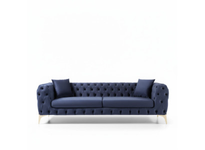 Chesterfield Dreisitzer Edelstahlfüße Luxus Sofa Blau Designermöbel Neu