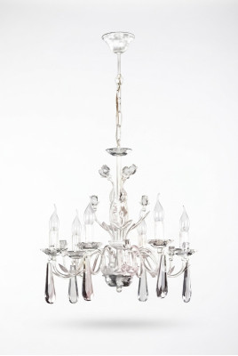 Große Hängelampe Wohnzimmerlampe Kronenluster Weiß Kristallkandelaber