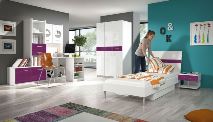 Regal Schrank Bücherschrank für Kinderzimmer Jugendzimmer Weiß Lila Hochglanz