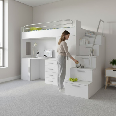 Kinderzimmer Doppelstockbett Weiß Tisch Schrank Multifunktion Etagen Hochbett