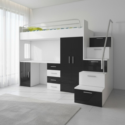 Doppelstockbett Schwarz Tisch Schrank Multifunktion Etagen Hochbett Kinderzimmer