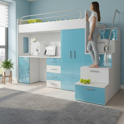 Doppelstockbett Etagenbett Bett Kinderbett Jugendbett Hochbett Blau Kinderzimmer