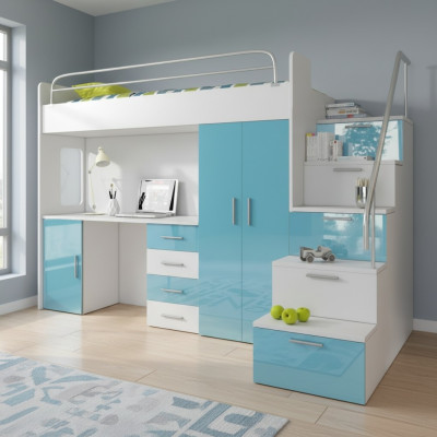 Doppelstockbett Etagenbett Bett Kinderbett Jugendbett Hochbett Blau Kinderzimmer