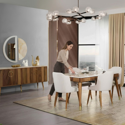 Garnitur Set Modern Tisch 6x Stühle Stuhl Komplette Essgarnitur 7tlg. Esszimmer