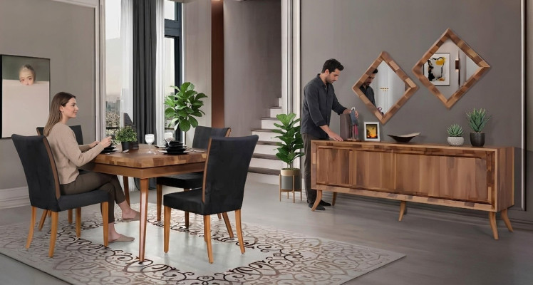 Esszimmer Set Esstisch 4 Stühle Anrichte Tische Holz Design Gruppe Garnitur 6tlg