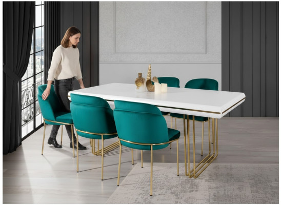Luxus Esstisch Tisch Esszimmer Tische Metall Design Küchentisch Weiß Gold Holz